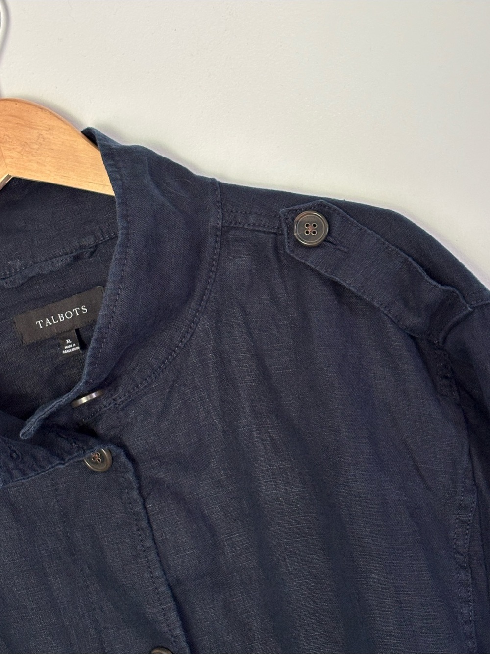 Talbots Women’s Navy Blue 100% Linen Button Front Utility Field Jacket XL - Picture 12 of 16
